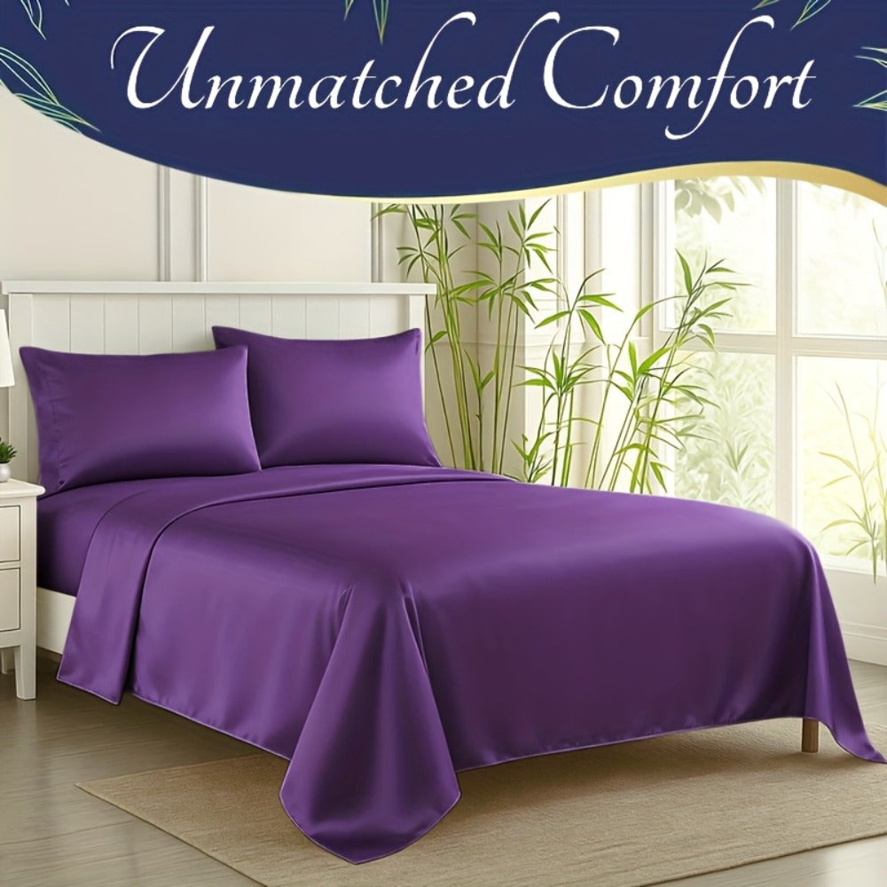Bamboo Cooling Fitted Sheet Set 2300TC Deep Pocket All Season Bed Sheets | Ultra Soft Breathable Shrink-Resistant Flat Sheet Pillowcases Multiple Colors