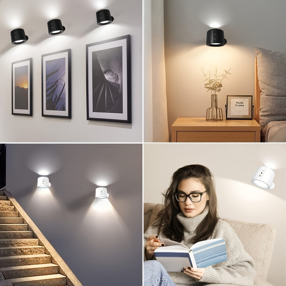 USB Rechargeable LED Wall Light 2 Pack ¨C 360¡ã Rotating Magnetic Ball Touch Control Reading Lamp with 3 Color Temps ¨C Wireless Wall Mounted or Desktop Light for Bedroom Living Room