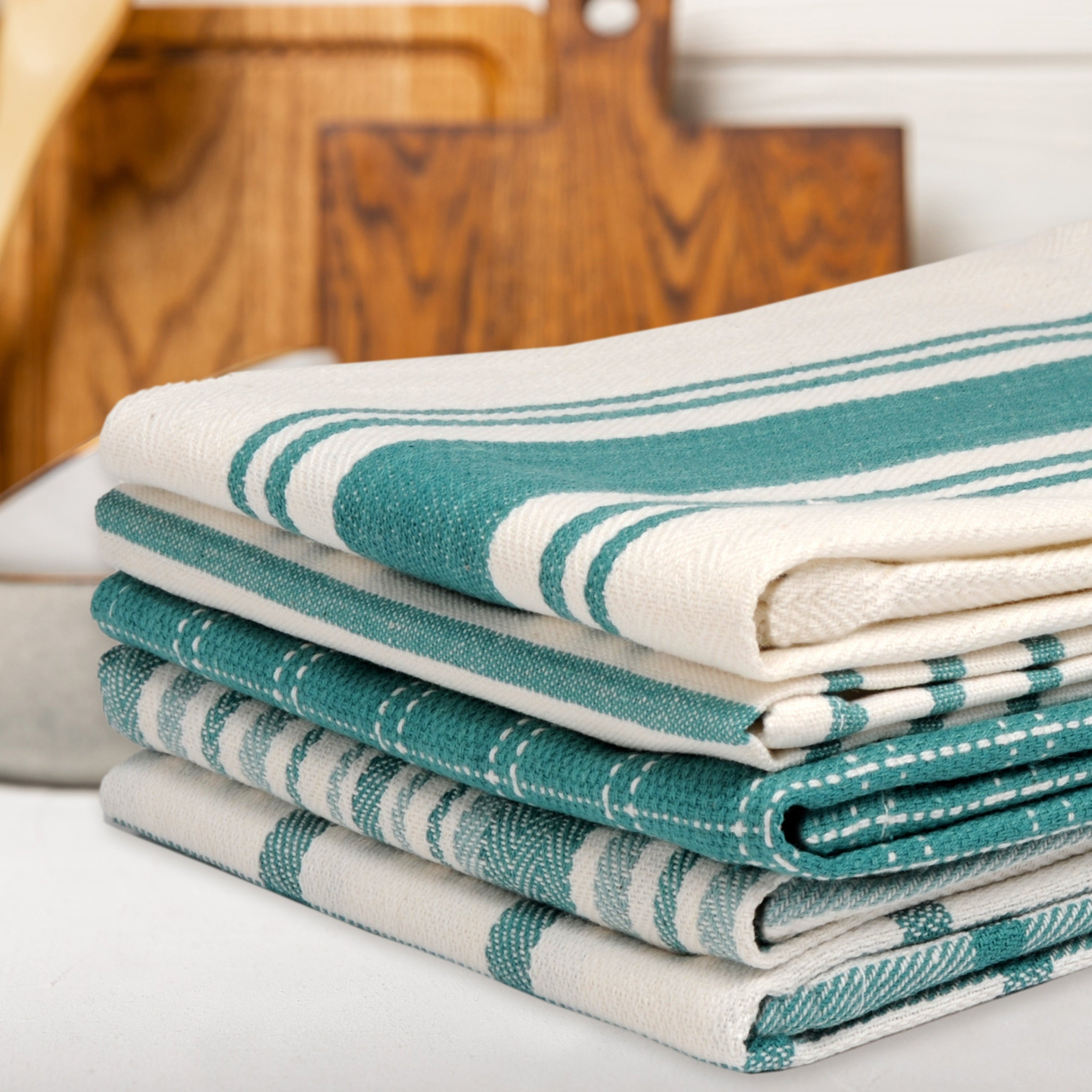 Kitchen Dish Towels 10 Pack - 100% Cotton Flat Weave, Absorbent & Reusable, Multi-Color Set for Cooking, Cleaning & Drying