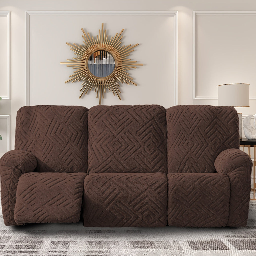 Stretch 3 Seat Sofa Slipcover Elastic Spandex Couch Cover with Pocket Anti-Slip Jacquard Knit Washable Solid Color Sofa Protector for Living Room Office Pet Friendly