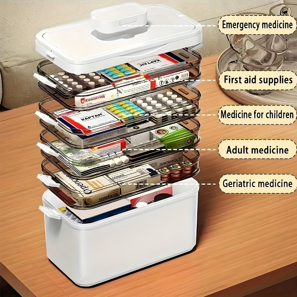 5-Tier Stackable Storage Box with Lids | Large Capacity Transparent Organizer with Handle for Home & Travel - Pill Box, Craft, Sewing, Cosmetics, Office & Bathroom Supplies, Easy to Clean, 30x16.5x31cm