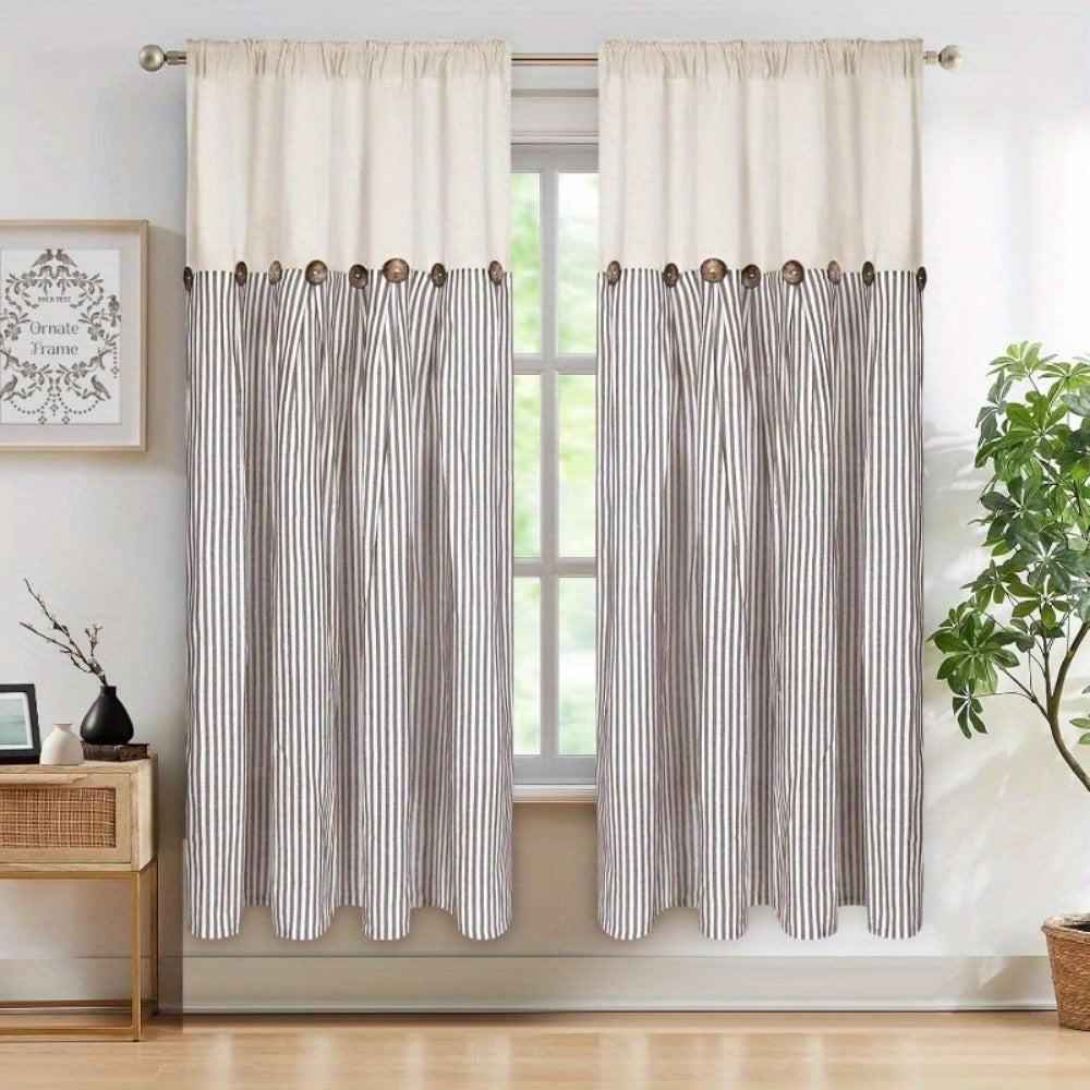 Bohemian Striped Patchwork Curtains, Semi-Sheer Rod Pocket Window Curtains for Bedroom Living Room Kitchen Cafe, Country Cottage Style, 1 or 2 Panels, Multiple Colors & Sizes