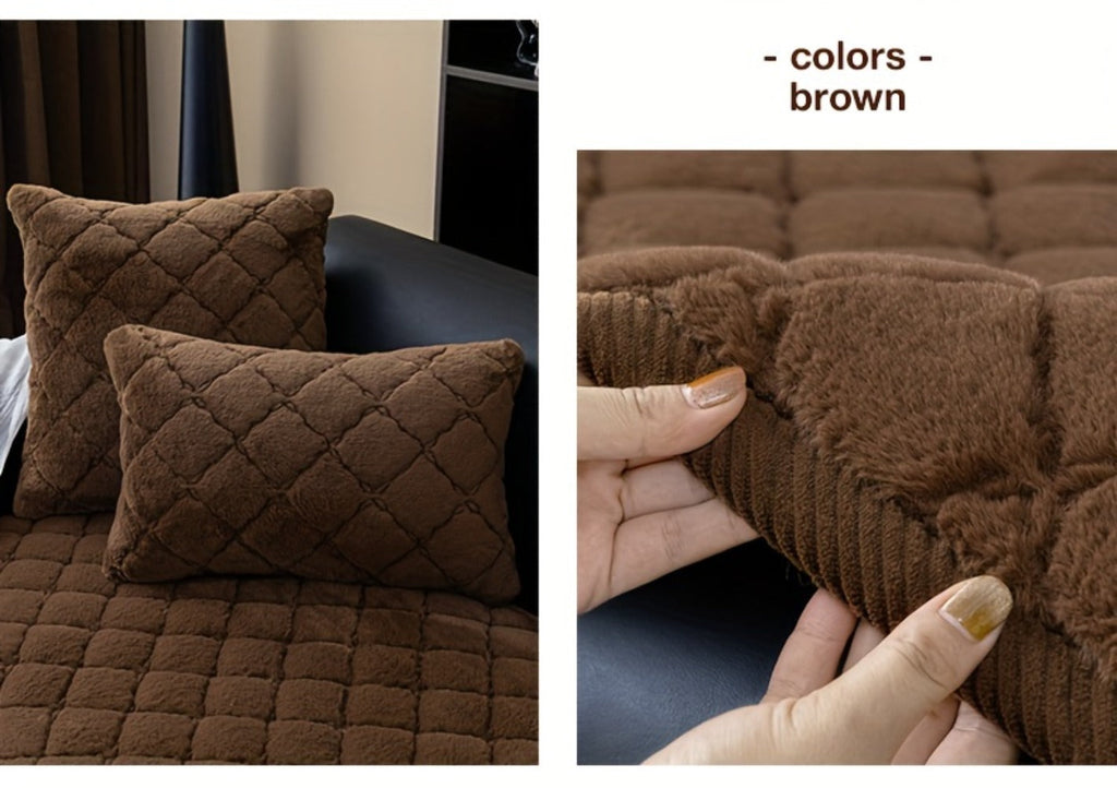 Sofa Cover Faux Rabbit Fur Plush Couch Slipcover - Thick Soft Non-Slip Pet Friendly Machine Washable Sofa Cushion Cover for Living Room Bedroom Office