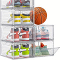 Clear Shoe Organizer Box 6-Pack, Stackable Shoe Storage with Magnetic Door, Dustproof Sneaker Display Case for Women & Men, Front-Loading Large Plastic Closet Shoe Rack for Boots & Hats