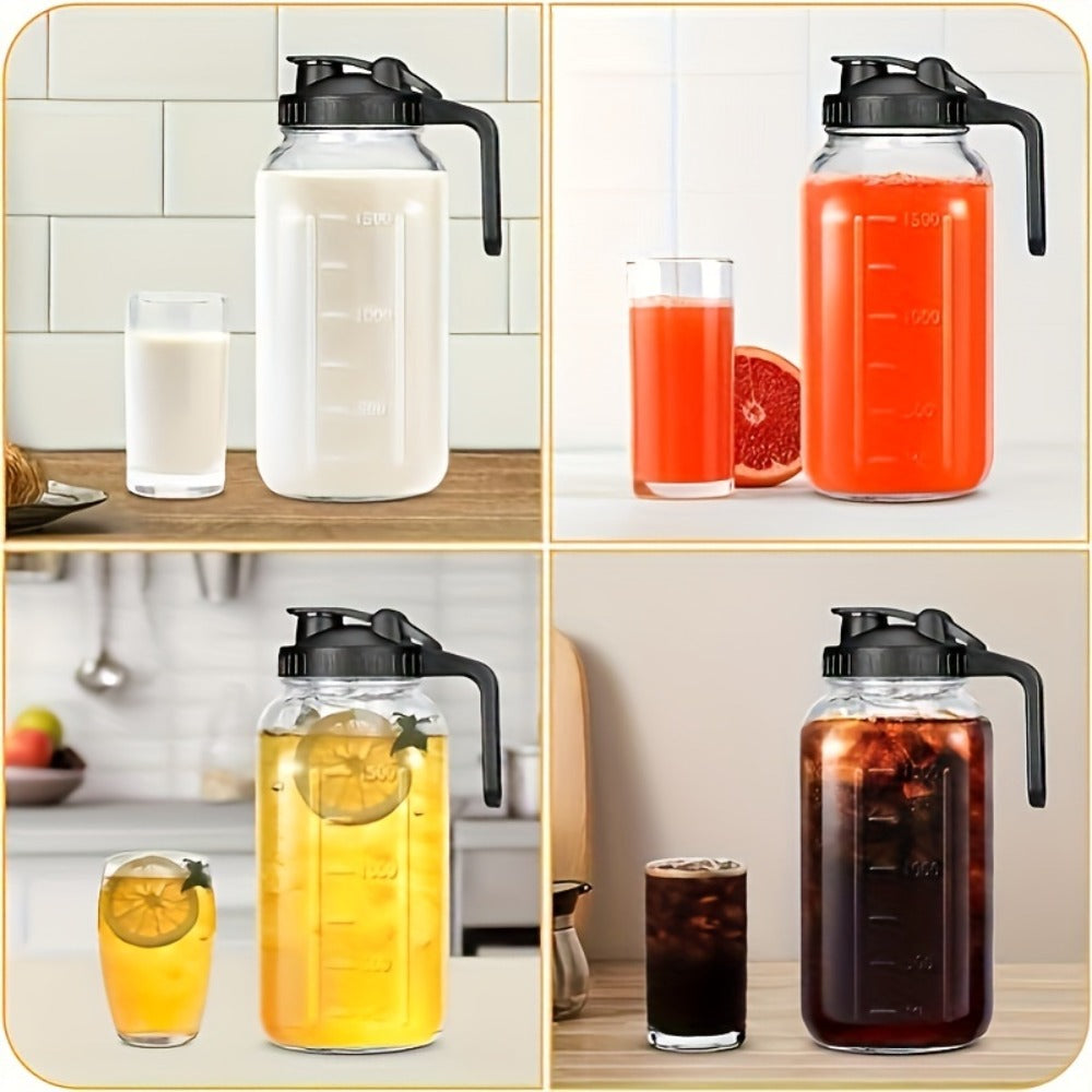 Glass Pitcher 64oz Mason Jar with Lid and Pour Spout - 2 Quart Wide Mouth Leak Proof Glass Jug for Fridge Iced Tea Sun Tea Lemonade and Juice, Creamer Container for Coffee and Breast Milk Storage, Available in 2 or 3 Pack
