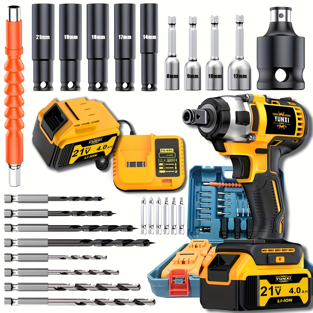 21V Cordless Drill Brushless Impact Wrench Multifunctional ¨C Lithium Battery, Quick Charger, Variable Speed, Tighten Screws & Bolts, Compact Power Tool for Home, Car Repair & DIY ¨C Multiple Battery & Bundle Configurations