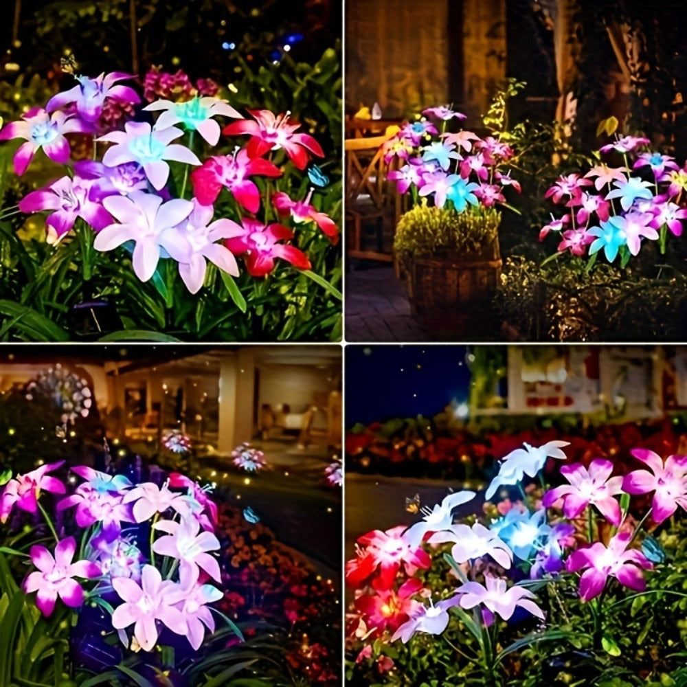 Solar Garden Lights Blooming Lily Flower | 7 Color Changing LED | Waterproof Outdoor Solar Stake Lights | Yard Patio Pathway Gravestone Decor | 2 4 12 Pack Solar Flower Lights