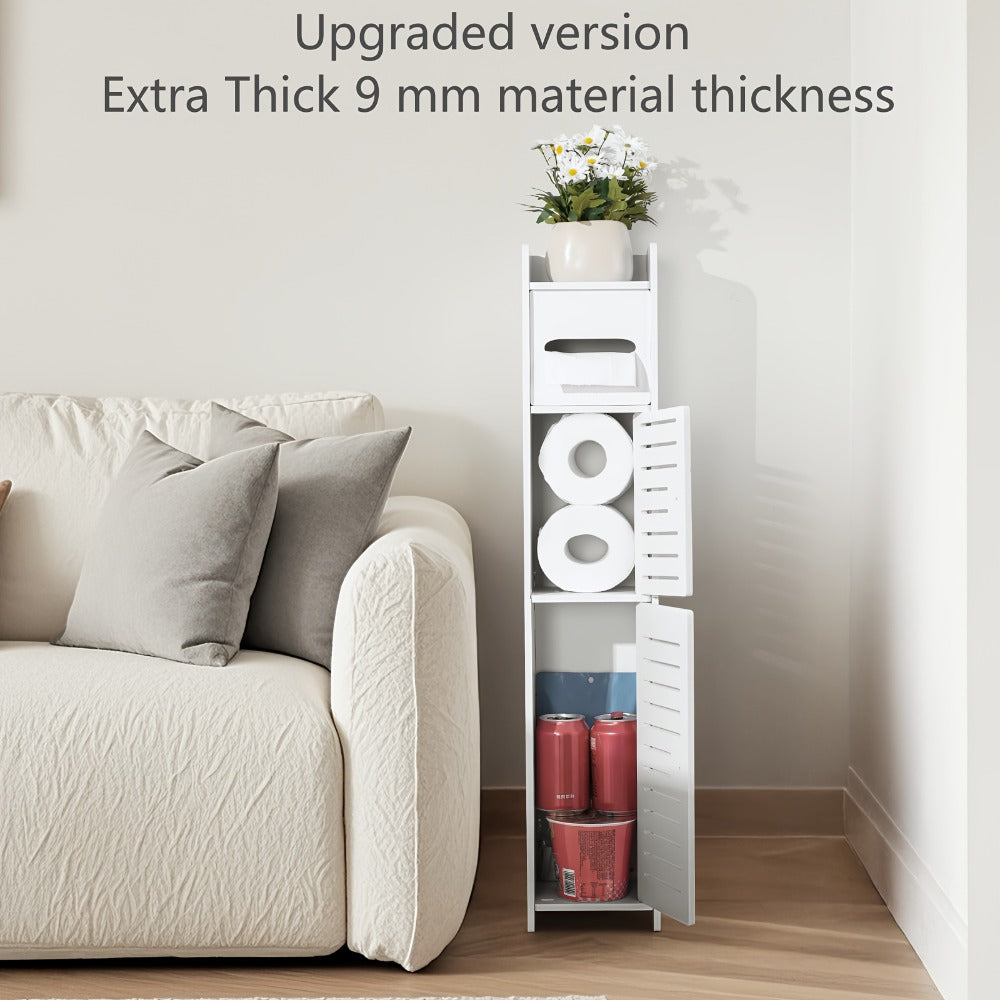 Slim Bathroom Storage Cabinet ¨C PVC Toilet Paper Holder & Organizer for Small Spaces, Easy Assembly, Multi-Room Use, Bedroom & Living Room