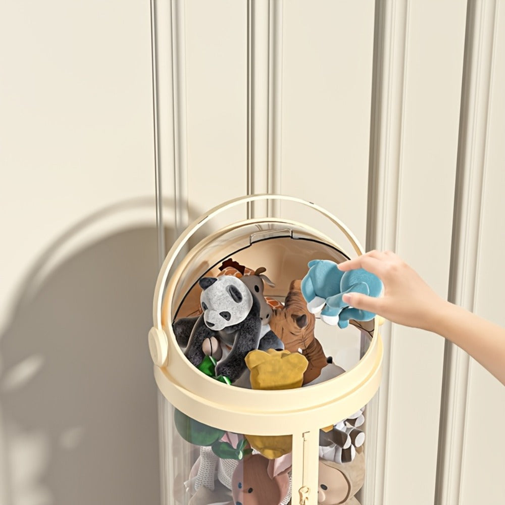 Stuffed Animal Storage Bin Transparent Cylindrical with Zipper ¨C Large Plush Toy Organizer for Kids Bedroom Living Room ¨C Clear Doll Storage Bag Easy Assembly