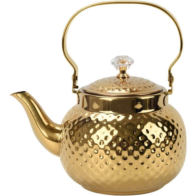 Hammered Tea Kettle Stainless Steel ¨C 40.58oz Stovetop Teapot with Strainer for Loose Leaf Tea, Coffee & Milk, Classic Hammered Design, Outdoor & Travel Friendly, Premium Tea Gift ¨C Gold, Silver