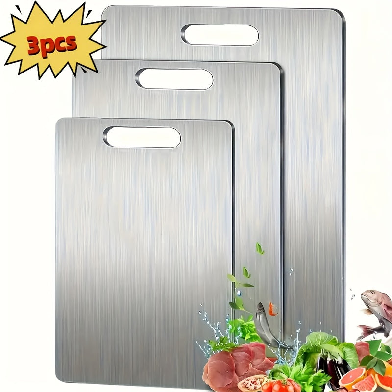 Pure Titanium Cutting Board Double Sided Durable Metal Kitchen Chopping Board for Meat Fruits Vegetables Holiday Gift 1pc or 3pc Set