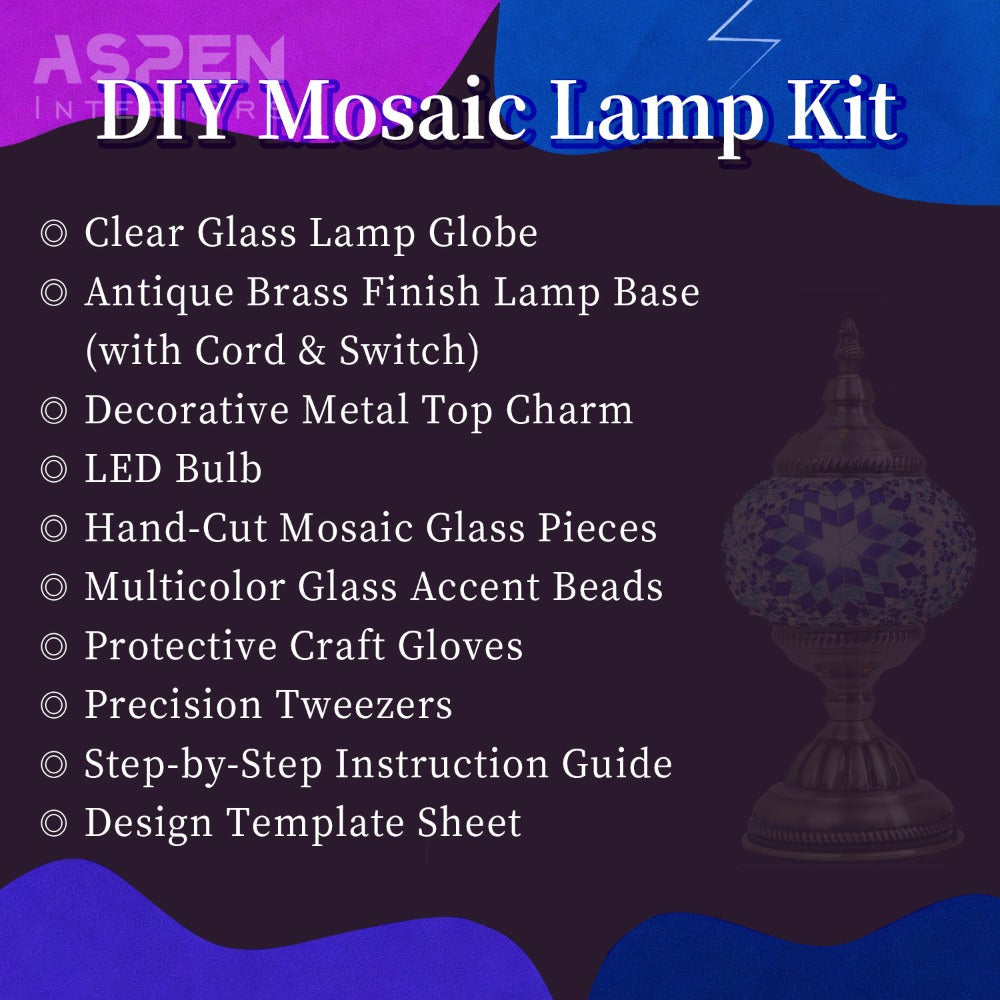 DIY Mosaic Lamp Kit Handmade Glass Table Lamp, Colorful Stained Glass Bedside Night Light with Antique Bronze Base, Decorative Desktop Lamp for Living Room, Bedroom & Home Decor (Multiple Colors)