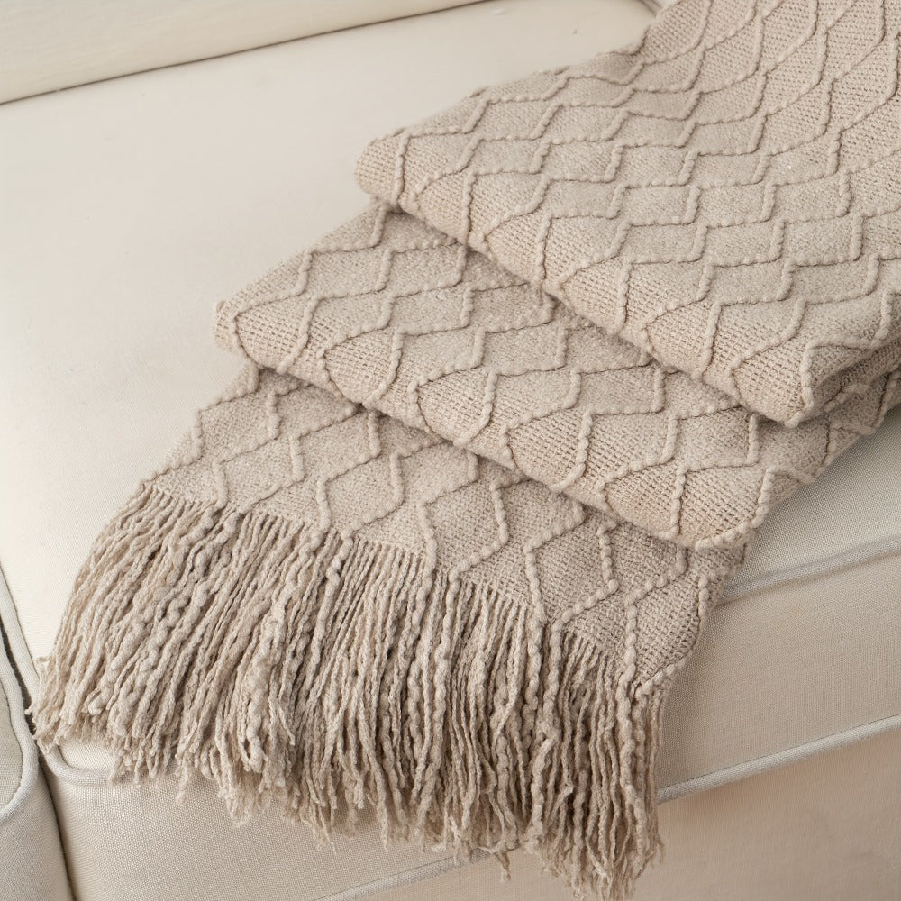 Tassel Throw Blanket ¨C Soft Lightweight Decorative Fringe Throw for Couch, Chair, Bed & Sofa, 50¡±¡Á60¡±, 6 Colors, Boho Home Decor