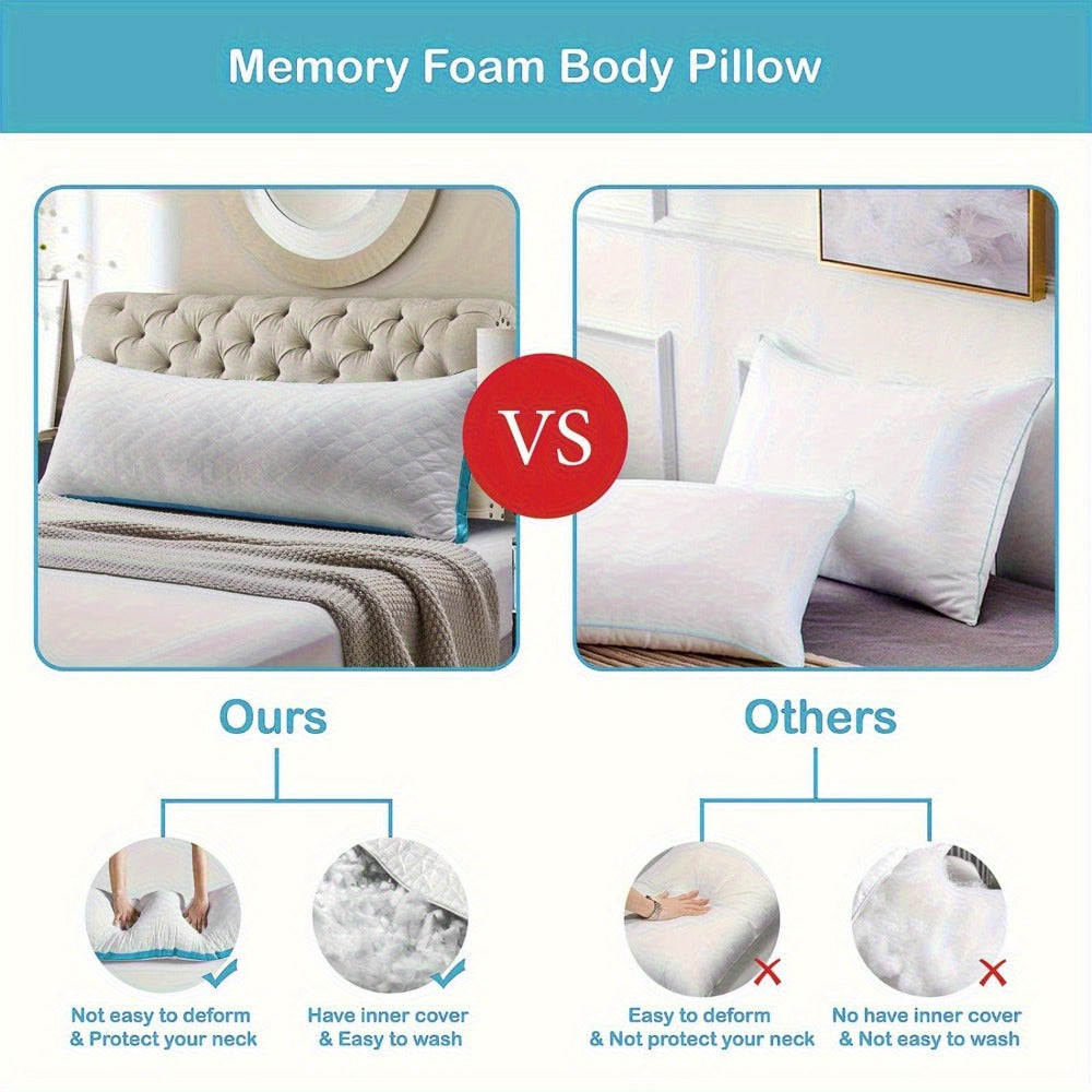Memory Foam Body Pillow for Side Sleepers 51 Inch, Cooling Long Pillow with Breathable Polyester Cover, Firm Support Full Body Pillow for Adults Pregnancy, Machine Washable, Grey Blue Pink