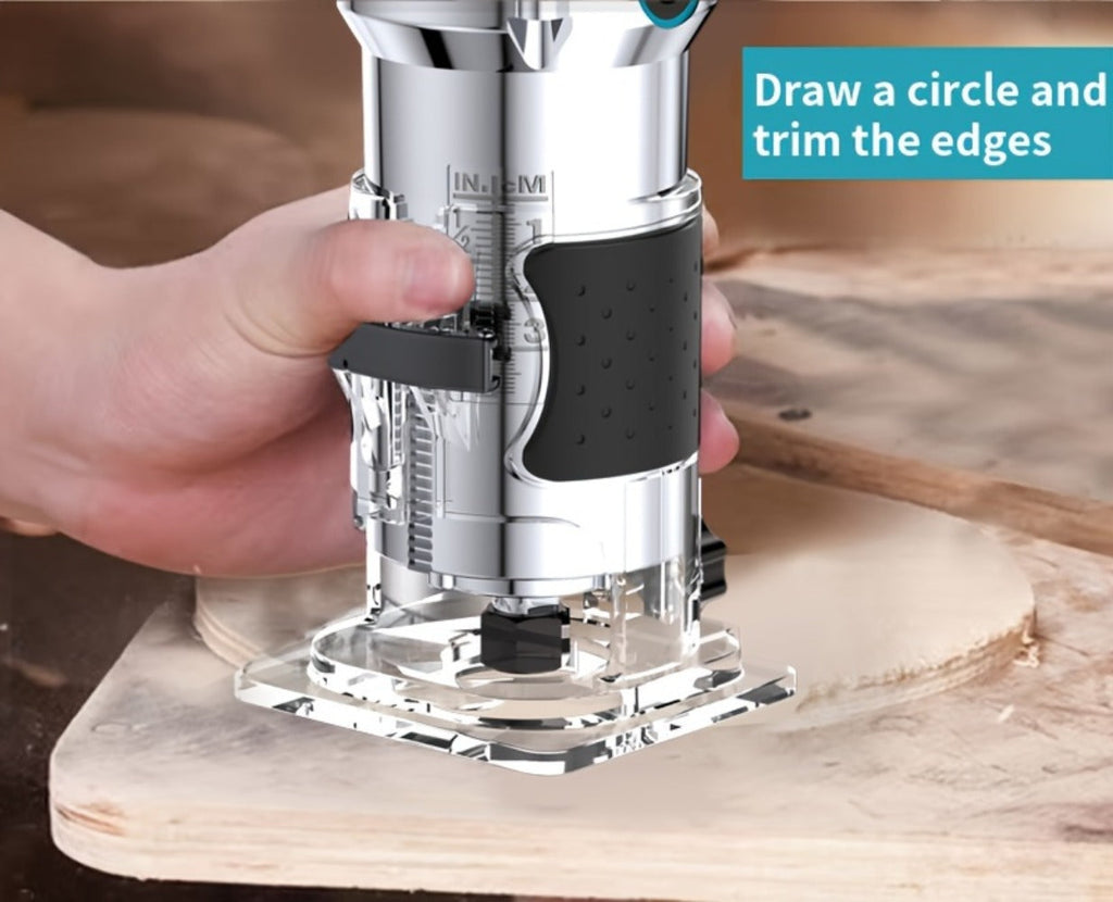 Wood Router Carving Machine Electric Trimmer ¨C Wood Slotting, Drilling & Engraving Tool with Optional 15pc Milling Cutter Set, for Woodworking, Furniture Making & DIY Crafts