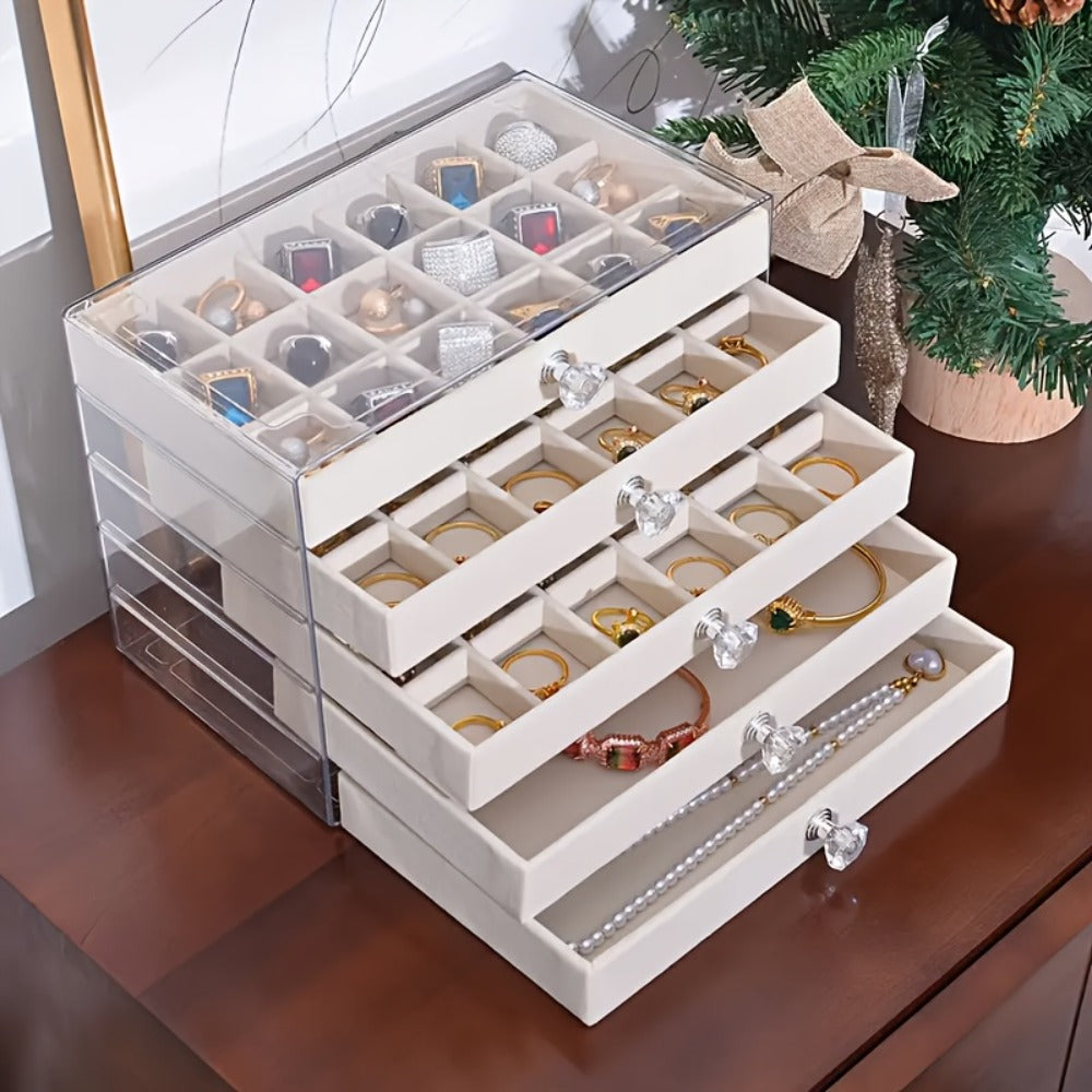 5-Tier Jewelry Box Organizer with Drawer Luxury Glam Storage