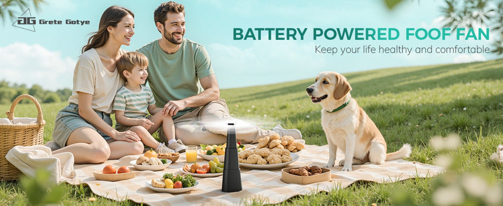 Outdoor Food Fan 4-Pack Battery Powered Silent Table Fan with Hook for Picnic BBQ Patio Party Restaurant Desktop Home Food Protection Black