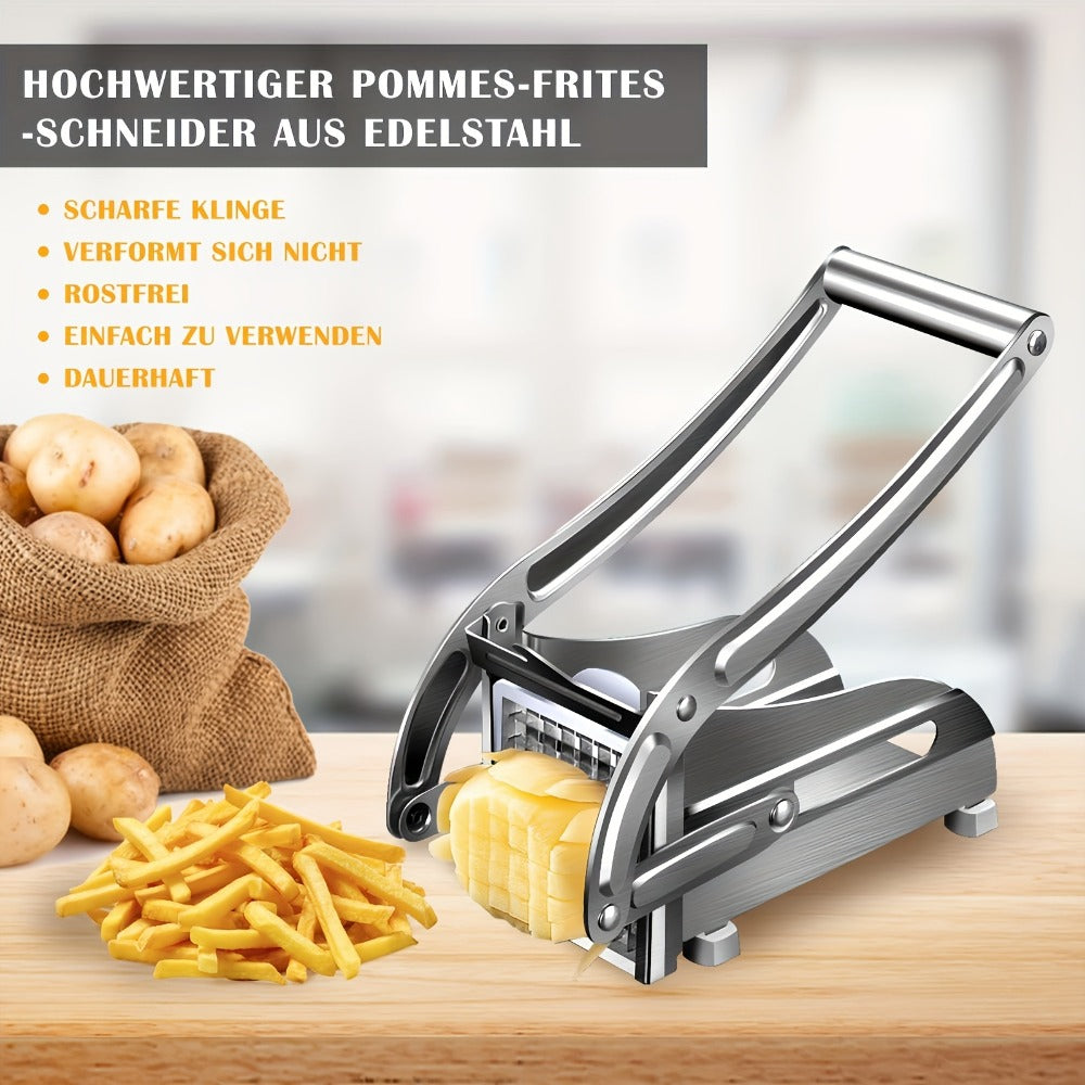 French Fry Cutter ¨C Stainless Steel Vegetable & Potato Slicer, Multi-Function Food Chopper for Potato, Carrot, Cucumber & Onion, with Storage Box