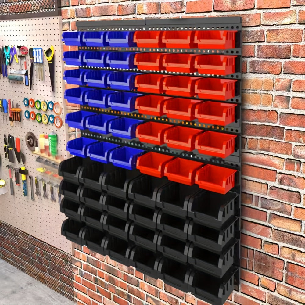 Wall Mounted Storage Bin Rack System ¨C Heavy Duty Small Parts Organizer for Screws, Nuts, Bolts & Nails | Stackable Garage Workshop Tool Storage Rack | 30/60/90 Bins Hardware Organizer
