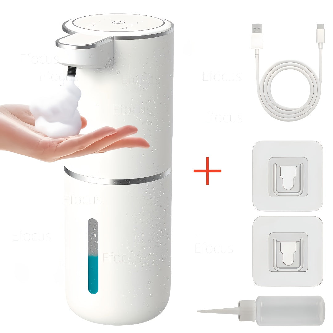 Automatic Foam Soap Dispenser Wall Mount Touchless 400ml USB Rechargeable IPX5 Waterproof 4 Adjustable Levels Sensor Soap Pump for Bathroom Kitchen Sink Office Hotel