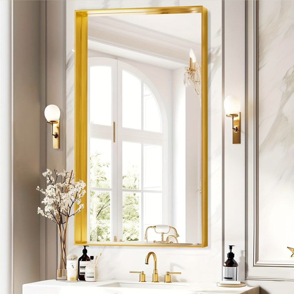 Bathroom Vanity Mirror Wall Mounted Metal Frame Rectangle ¨C Anti-Rust Farmhouse Mirror in Matte Black, Gold & Silver, Multiple Sizes, Horizontal or Vertical Hang