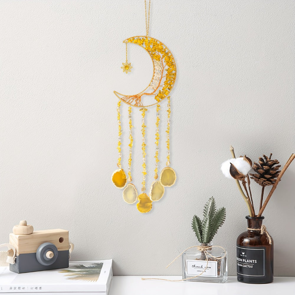 Moon Agate Tree Hanging Ornament Handmade Boho Suncatcher Wall Decor - Crystal Window Sun Catcher Gift for Mom Friends Women Birthday Christmas Holiday Home Decoration