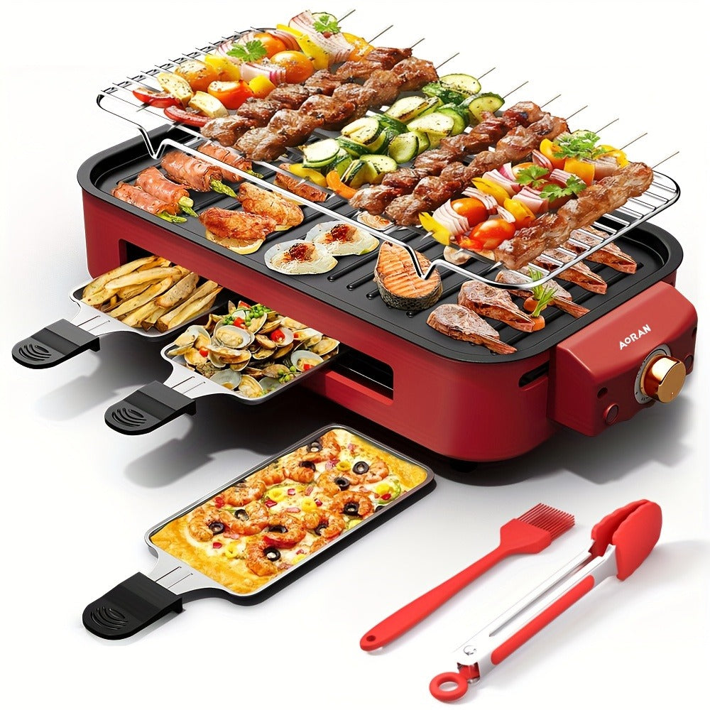 Electric BBQ Grill Indoor ¨C 1500W Smokeless Tabletop Grill with Removable Frying Pan, Waffle Maker & Non-Stick Stainless Steel Plates, Adjustable Temperature, Perfect Christmas Housewarming Gift