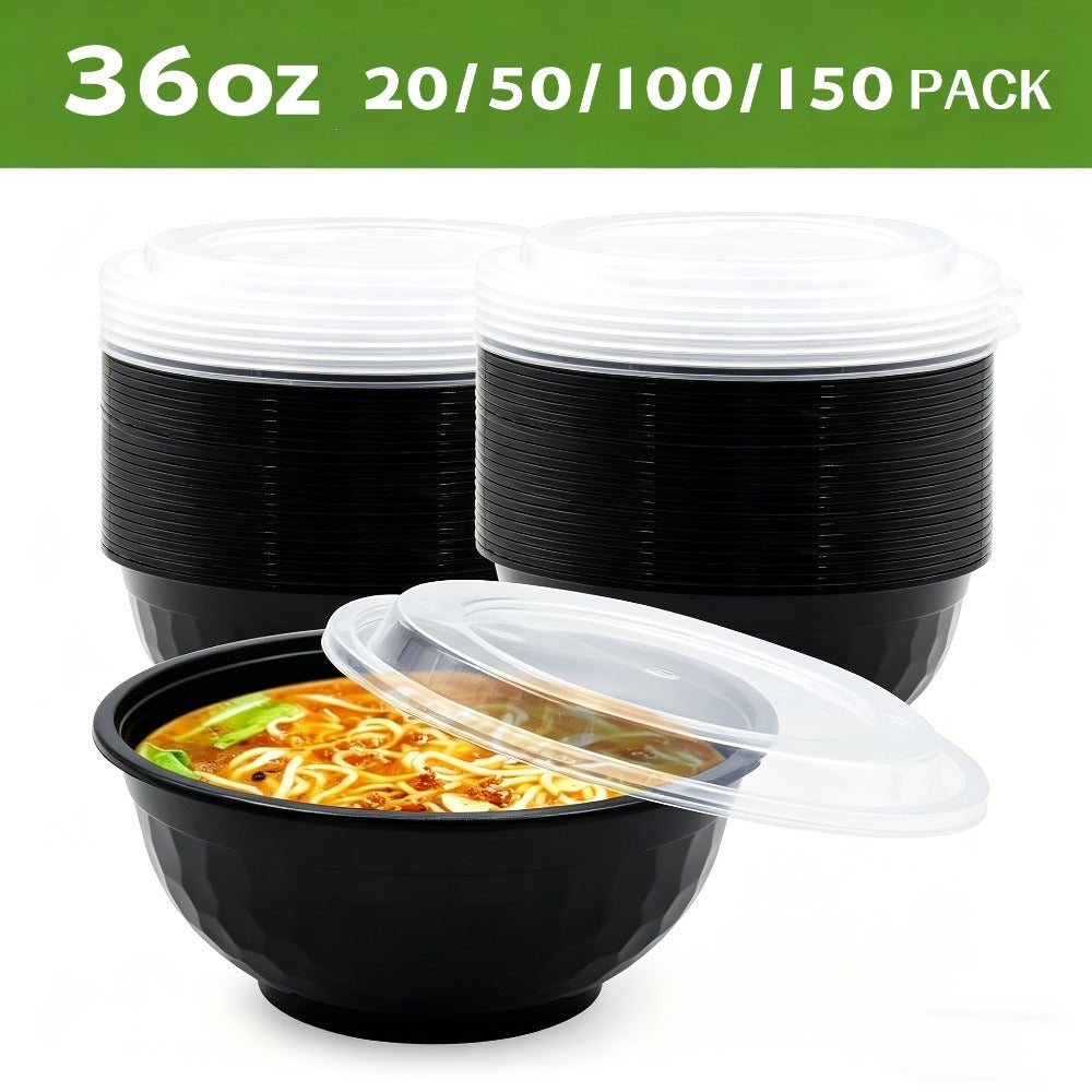 Salad Bowls with Lids 36oz Black Diamond Shape Disposable Leak-Proof Food Storage Containers Plastic Lunch Boxes for Restaurant Takeout Meal Prep 20 to 150 Sets