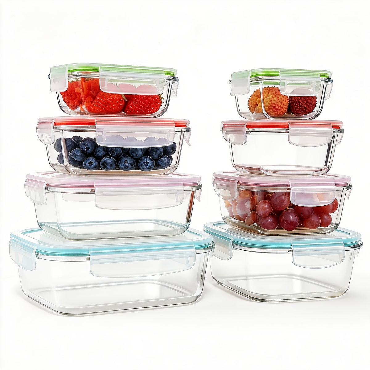 Glass Food Storage Containers 16-Piece Set 8 Glass Bowls with 8 Sealed Lids BPA Free Dishwasher Microwave Refrigerator Safe Meal Prep Containers Bento Boxes in Blue Grey Green Assorted