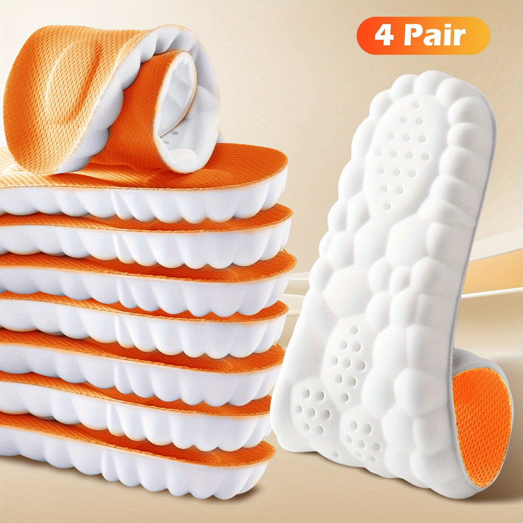 Sport Insoles Shoe Inserts 4 Pairs - 4D Cushioning High-Elasticity Shock Absorption, Soft Breathable Arch Support for Athletic Running Daily Wear, Men & Women EU35-50