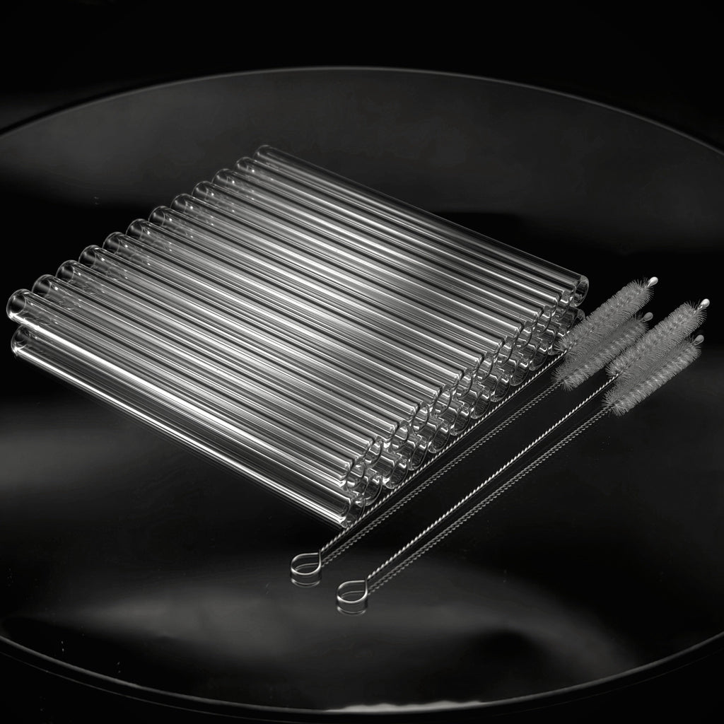 Glass Straws Reusable 12 Pack with Cleaning Brushes - Borosilicate Glass Drinking Straws 6 or 8 Inch, Clear & Colorful, Thick 12mm, Dishwasher Safe for Smoothies, Juice, Coffee & Cocktails