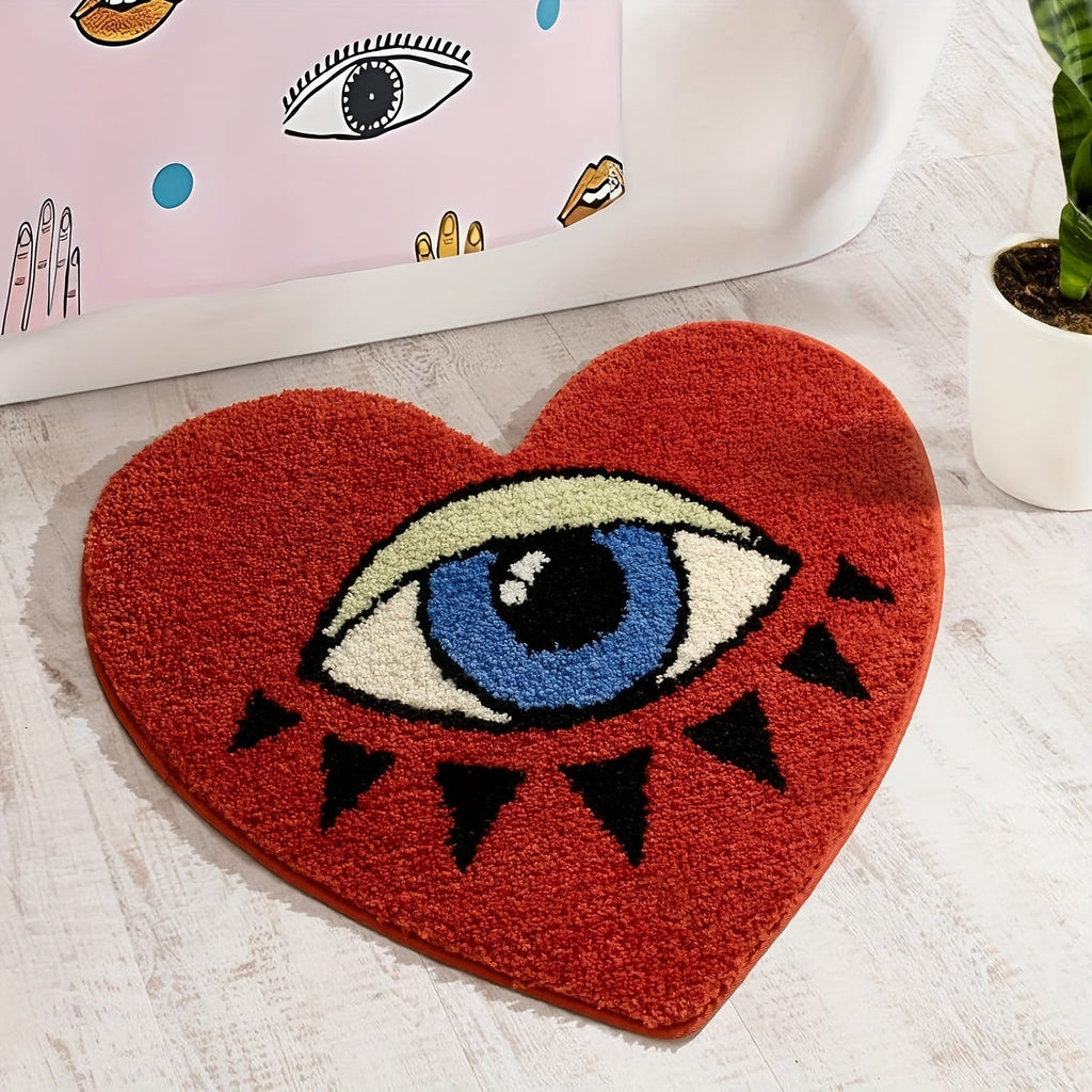 Eye Pattern Heart Shaped Bathroom Mat Plush Non-Slip Absorbent Bath Rug 20x24 inch Valentine Home Decor