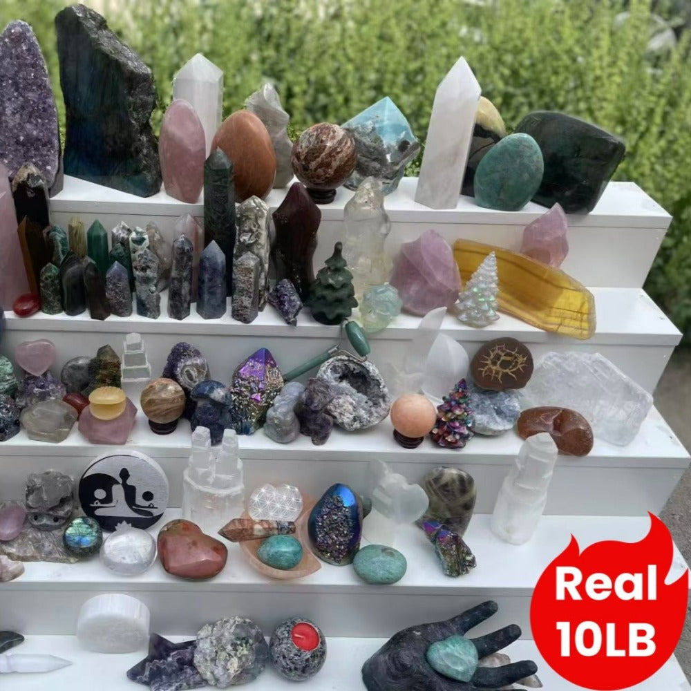 10LB Mixed Crystals Bulk Lot Natural Gemstones Towers Spheres Clusters Rough Stones Healing Crystals Collection Gift Set Decorative Specimens Wholesale