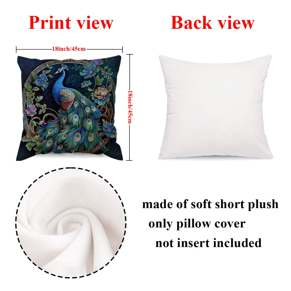 Cushion Covers 18x18 Set of 4 Vintage Peacock Oil Painting Boho Plush Throw Pillow Cases with Zipper Machine Washable for Living Room Bedroom Home Decor