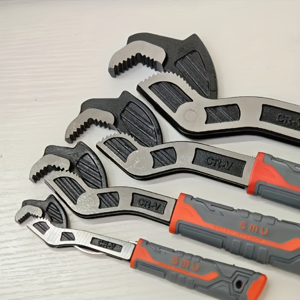Adjustable Pipe Wrench Set 4pcs Heavy Duty Self-Locking - 6 8 10 12 Inch Chrome Vanadium Steel Non-Slip Grip for Plumbing Automotive Home Professional Use