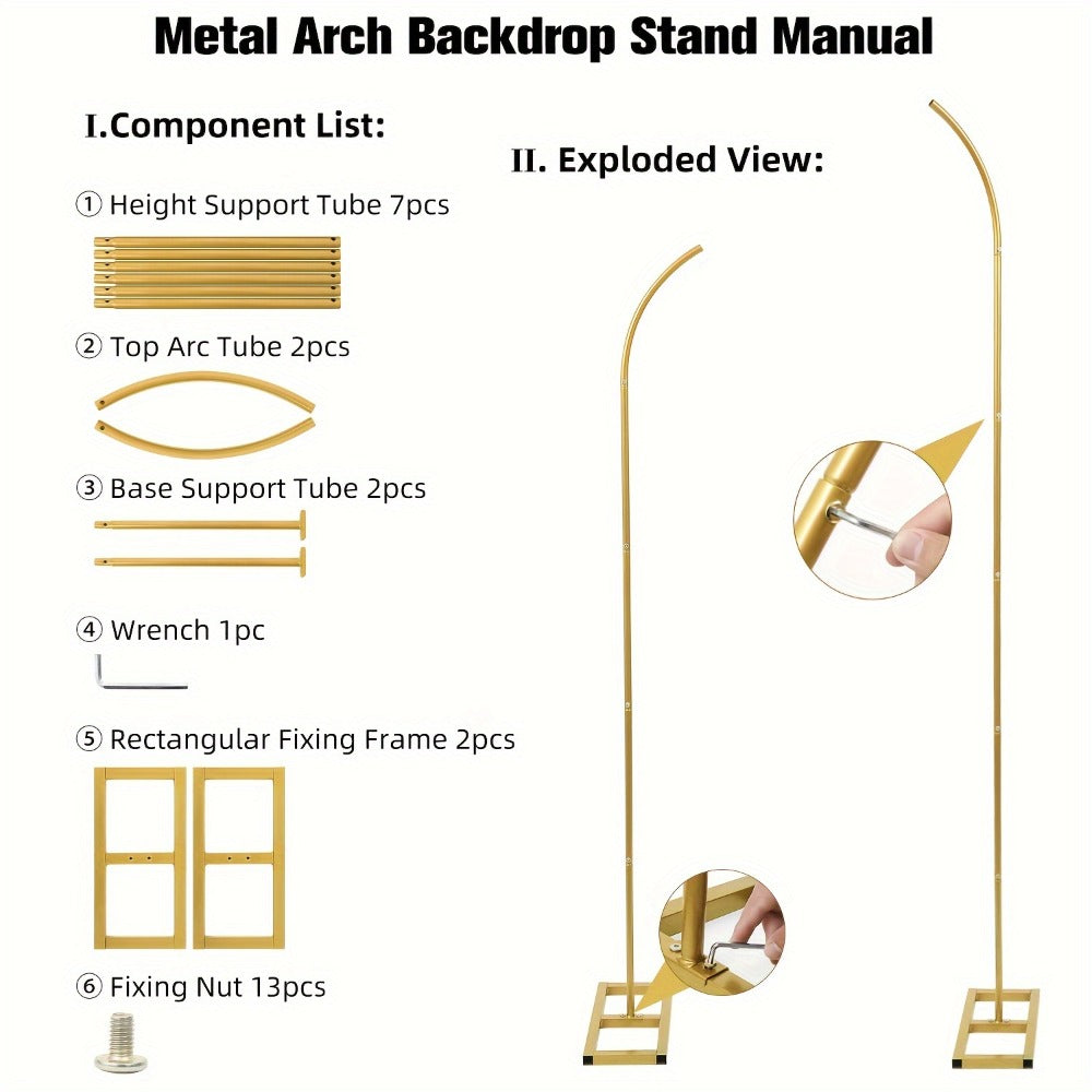 Balloon Arch Stand Kit Metal Wedding Arch Frame 6ft & 8ft Backdrop Stand Set of 2 Golden Curved Top for Birthday Party Bridal Shower Anniversary Ceremony Floral Decoration