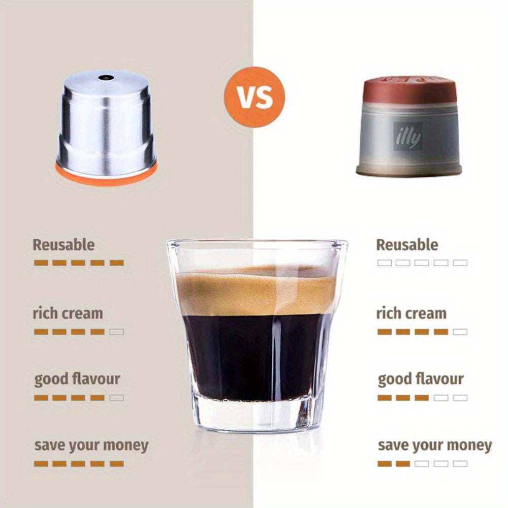 Reusable Coffee Filter Capsule for Illy Y3.2 & X7.1 Machines, Stainless Steel Refillable Coffee Pod Cup with Tamper, Eco-Friendly Reusable Espresso Capsule Accessory