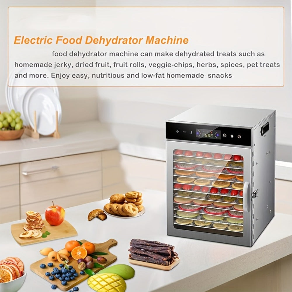 Food Dehydrator 12 Stainless Steel Trays 800W 24H Digital Timer 86-194¡ãF Temperature Control 360¡ã Hot Air Circulation for Jerky Fruit Herbs Vegetables with Recipe Book