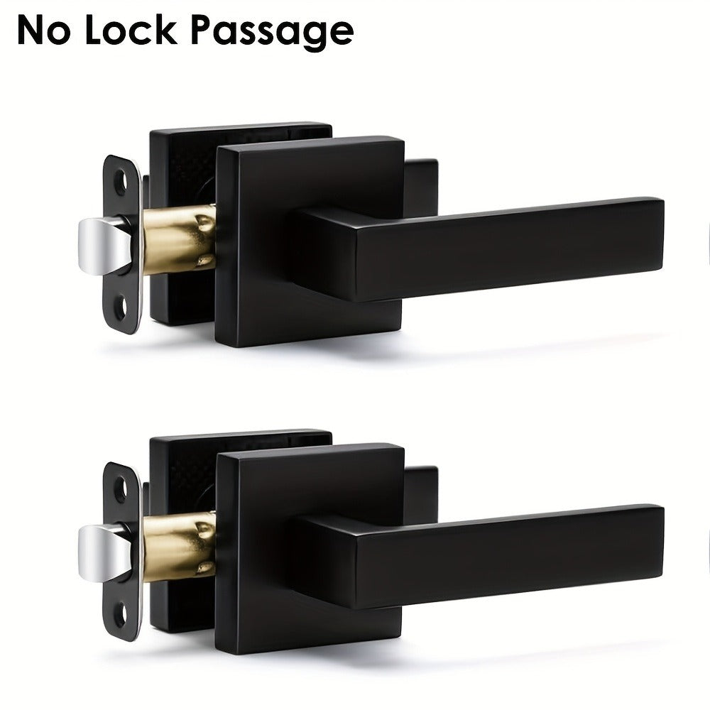 Matte Black Square Door Handle Set ¨C Interior Passage Door Knob for Hall & Closet, Heavy-Duty Left & Right Hand Compatible, Modern Hardware