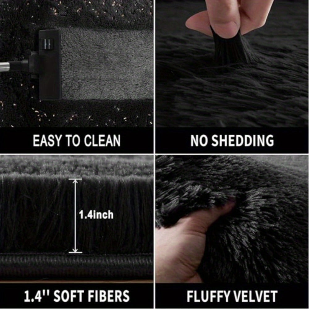 Shaggy Fluffy Area Rug for Bedroom Living Room - Soft Thick Tufted Fuzzy Carpet, Black, Multiple Sizes