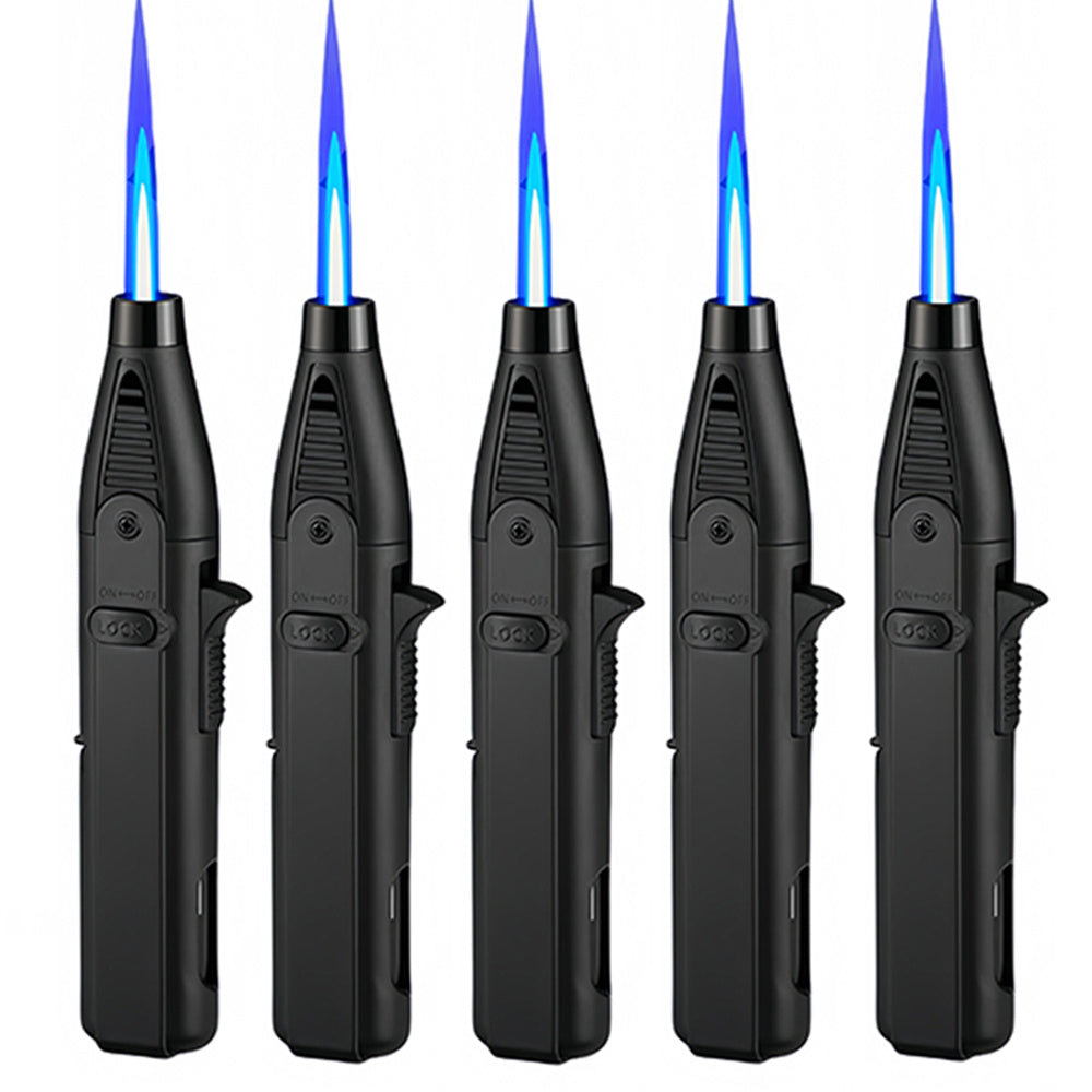 Windproof Torch Lighter 5 Pack Outdoor Butane Gas Lighter Set 1300 1800 Degree Blue Flame Safety Lock Gift Box Camping BBQ Candle Fireplace Butane Not Included