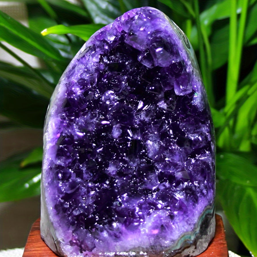 Amethyst Geode Natural Uruguayan Crystal | Polished Edge Display Stone for Home & Office Decor | Raw Crystal Cluster Specimen, Desk Accent, Healing Stone Gift, Tabletop Statement Piece 200-500g