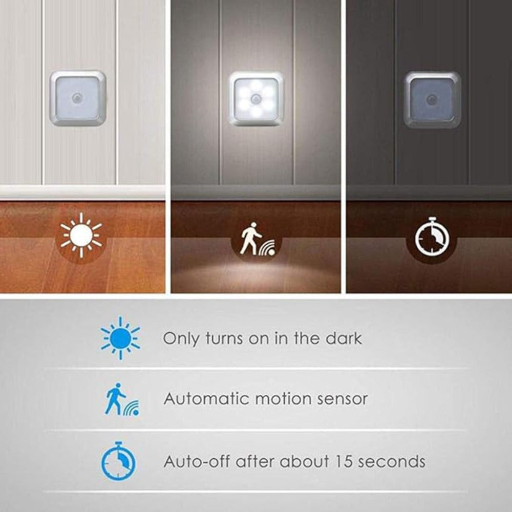 LED Night Light 4 Pack Motion Sensor Battery Powered Dusk to Dawn Smart Sensor Compact Nightlight Wall Mount Freestanding for Bedroom Bathroom Toilet Stairs Hallway Cool White