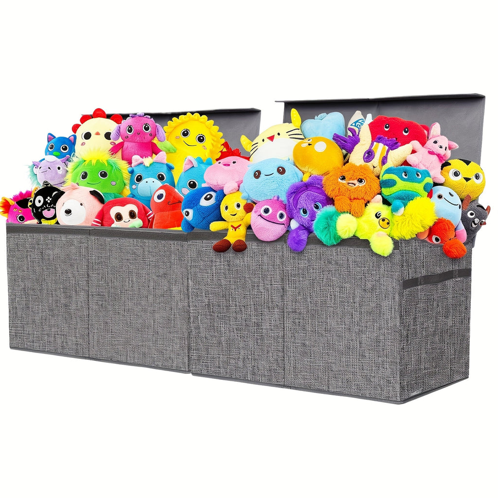 Collapsible Storage Box with Lid & Adjustable Dividers | Large Toy Chest Bin 54x16x14 Inch | Foldable Organizer for Playroom Bedroom Nursery | Boys Girls Toy Storage Box Black Dark Grey
