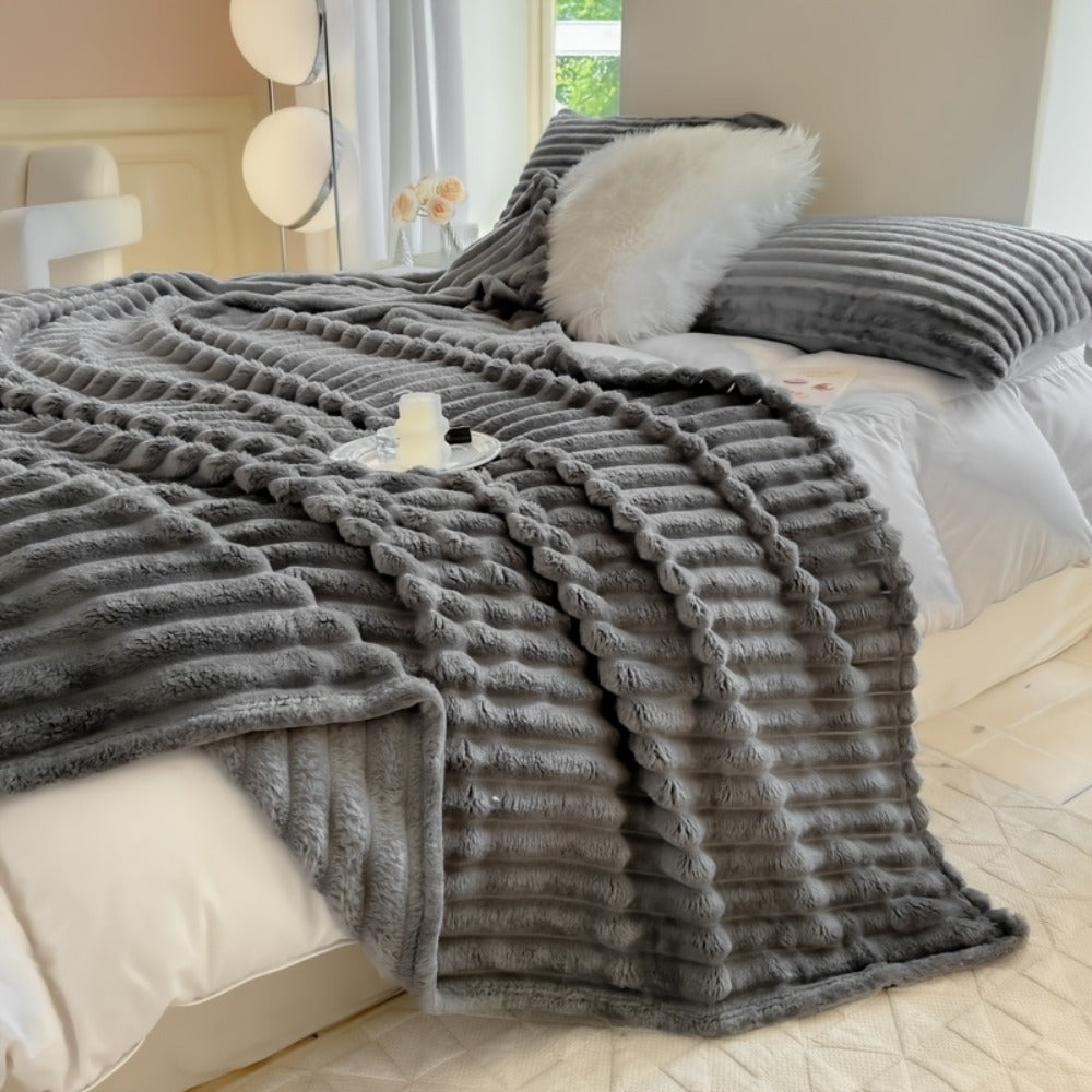 Reversible Faux Rabbit Hair Blanket ¨C Thickened Soft Thermal Throw for Bed, Nap, Office & Camping, All Season, 4 Colors, 5 Sizes