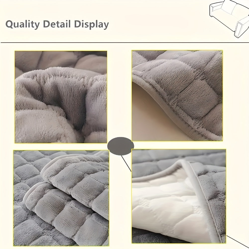 Quilted Flannel Velvet Sofa Cover 2pcs Set | Luxurious Jacquard Couch Cover, Soft Furniture Protector, Pet Friendly Machine Washable, All Season, Living Room Bedroom Office
