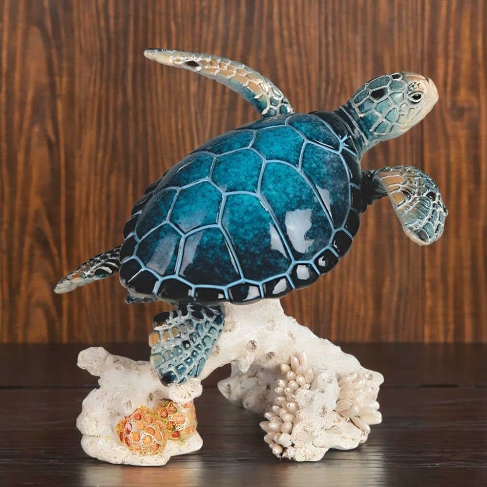 Sea Turtle Figurine Polyresin Home Decor, 4.75¡± Upward Swimming Turtle Sculpture for Living Room, Bedroom, Office & Bathroom, Unique Collectible Gift for Housewarming, Birthday & Holidays