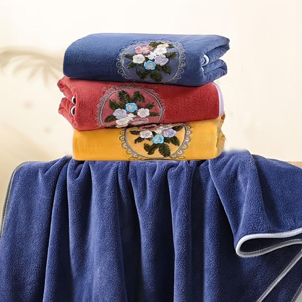 Embroidered Flower Towel Set 3-Piece Soft Absorbent Skin-Friendly Bath Towel and Face Towels for Bathroom Home Bathing Beach