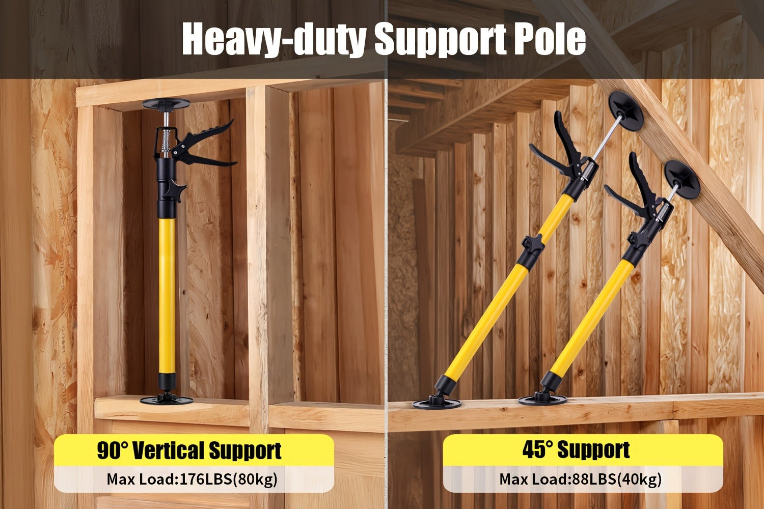 Telescopic Support Rods 2-Pack Third Hand Support System ¨C 11.8¨C45.3 Inch Adjustable Steel Props, 88 lb Load Capacity, Thickened Base, for Drywall, Cabinet, Panel & Ceiling Installation