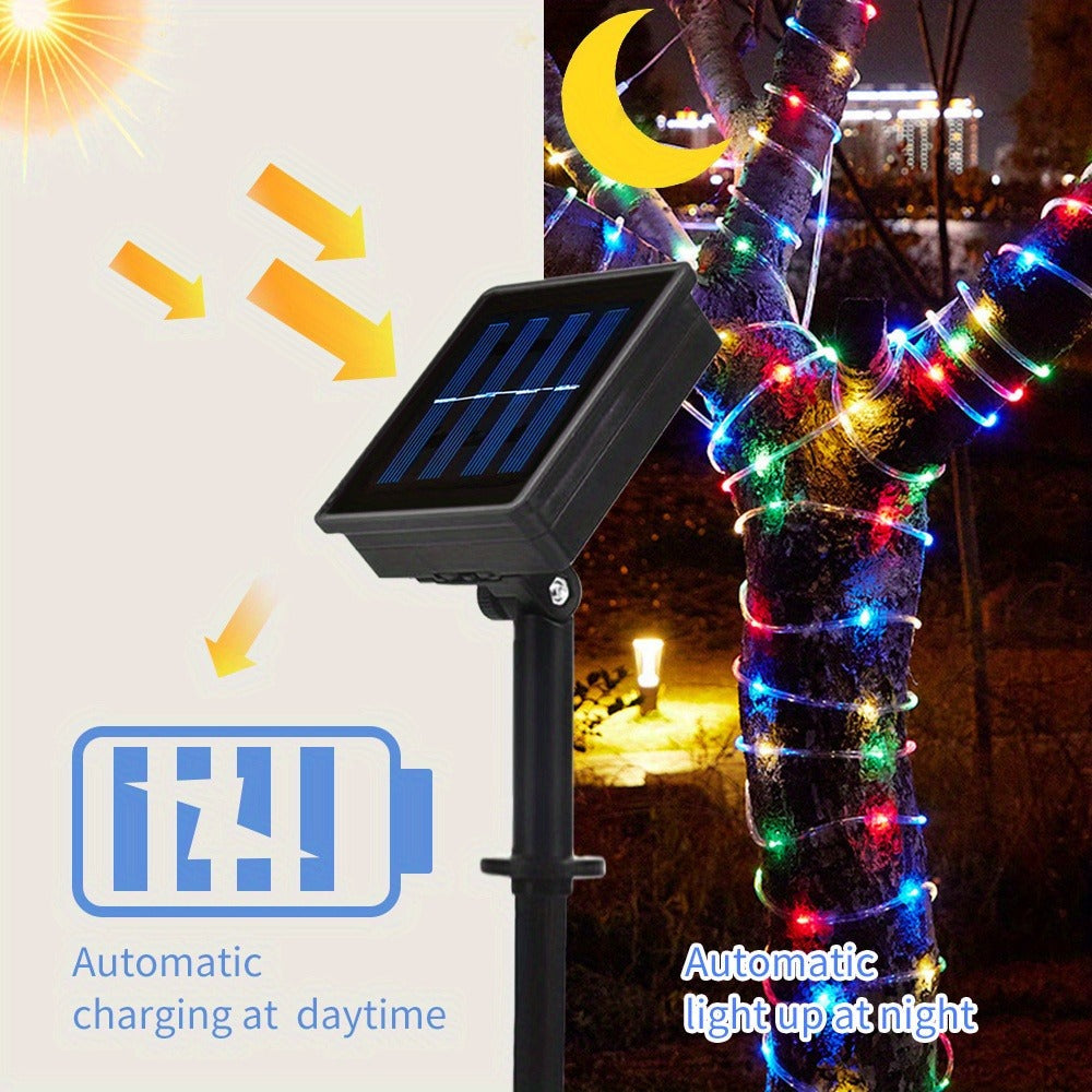Solar Rope Lights Outdoor 33FT 100LED RGB ¨C 8 Modes IP65 Waterproof String Lights for Garden, Patio, Party & Holiday Decor